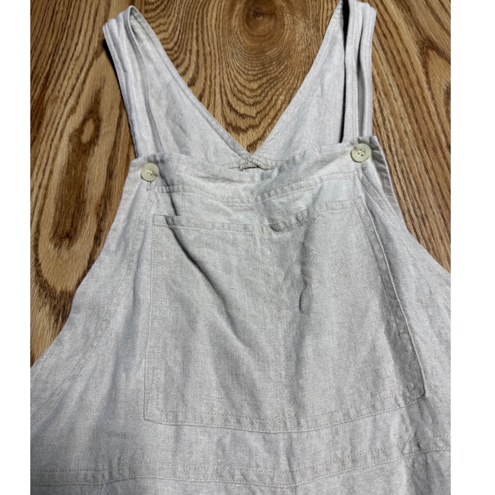 J. Jill Women Medium Cream 100% Linen Overall Shorts Sandy Beige Shortalls Boho - Picture 8 of 11